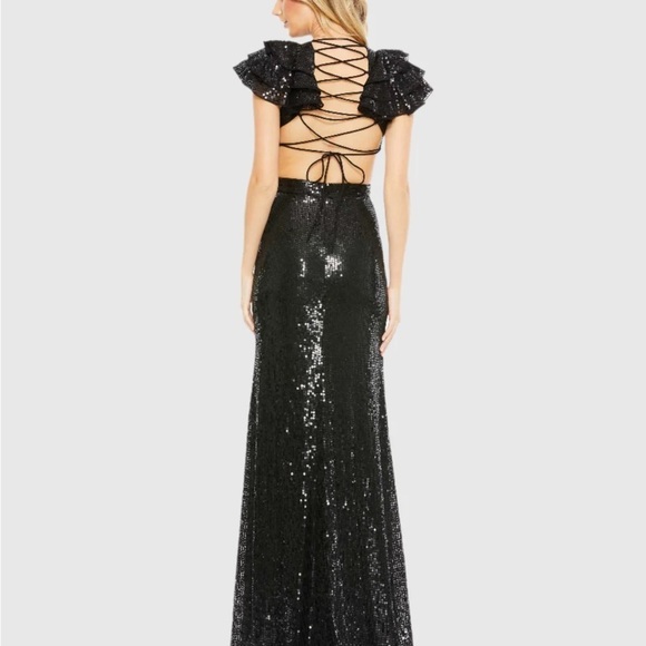 Mac Duggal 10829 NWT Sequined Ruffled Cut Out Lace Up Gown - Picture 4 of 7
